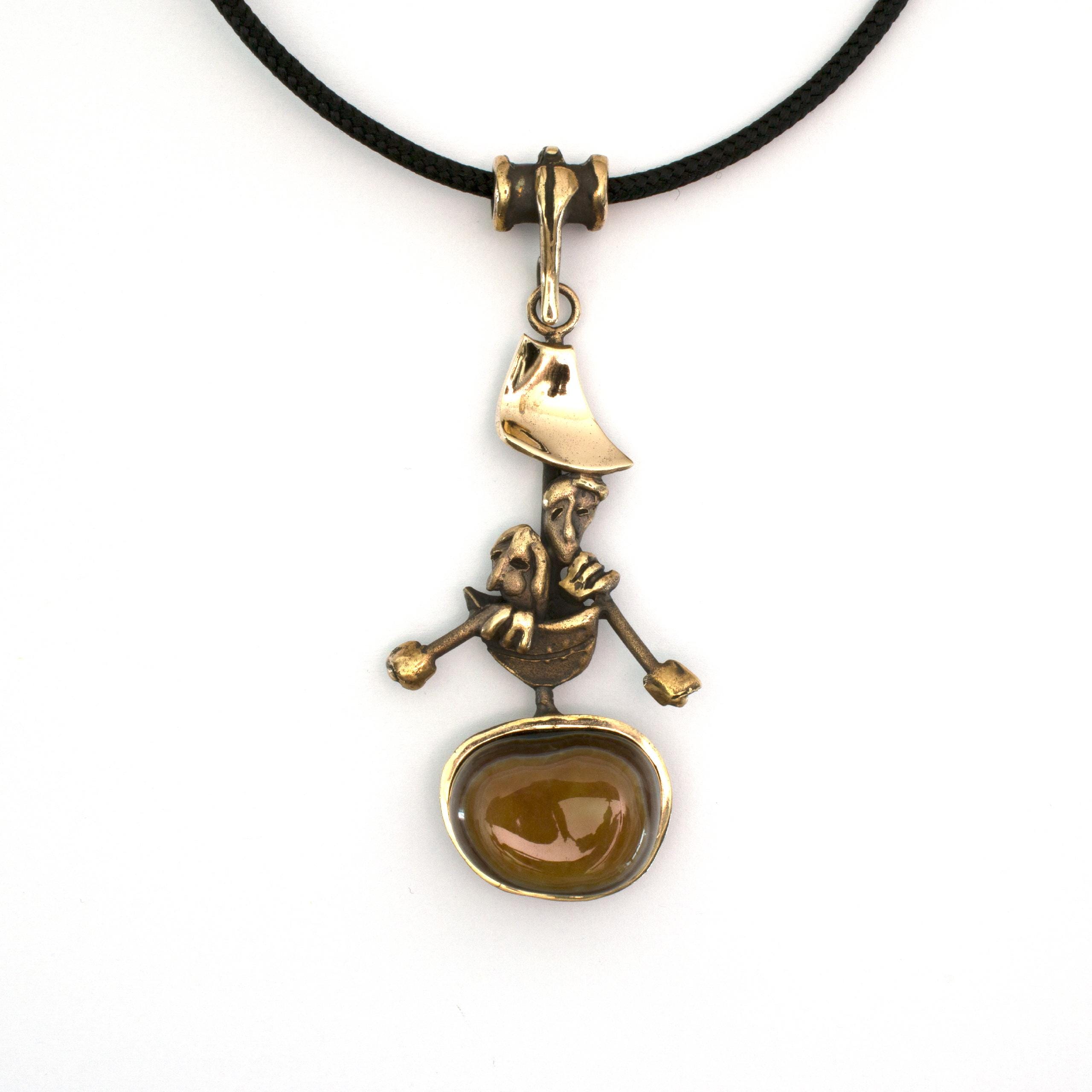 Bronze "The Runaways" necklace by Vojtěška Vlčková. Authorial jewel with jasper telling a story of love and freedom. Worldwide shipping.